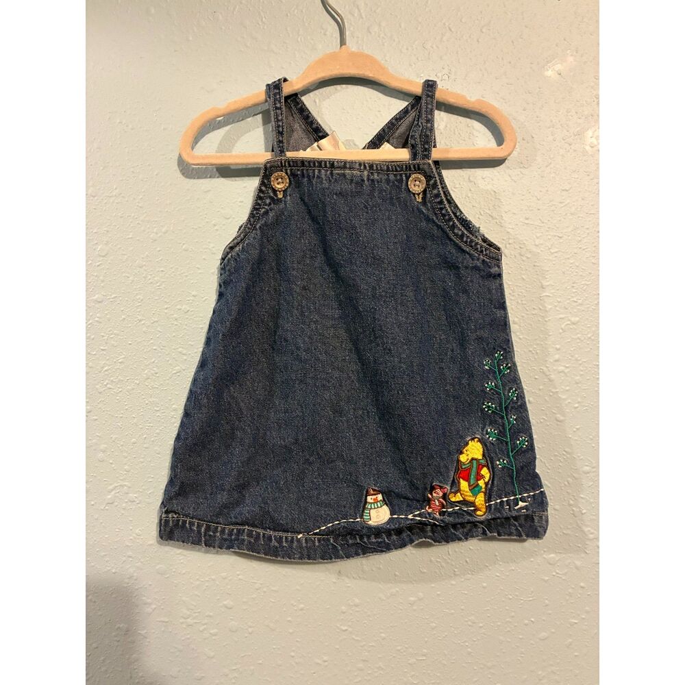Vintage Disney Winnie the Pooh Denim Dress Baby Girls Embroidered Overall Dress